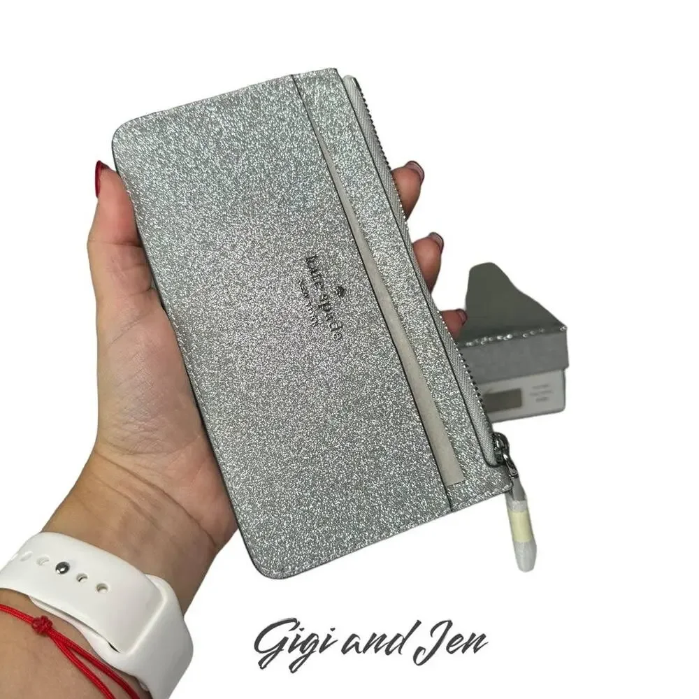 Kate Spade Shimmy Cardholder Silver Glitter New